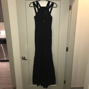 B Darlin Black Lace Sequin Long Mermaid Dress